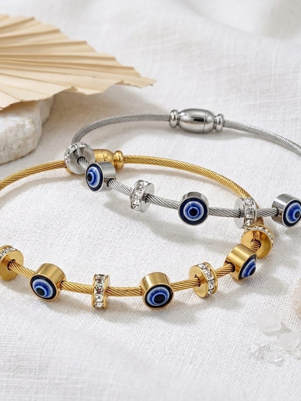 ✨NEW ARRIVAL✨COMING SOON✨Evil Eye Cable Bangle Bracelet - Gold and Silver
